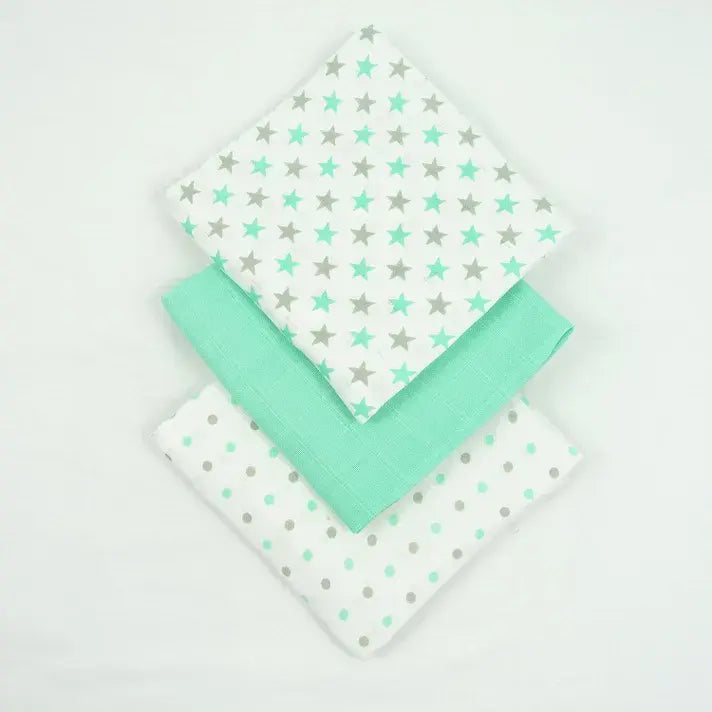 Muslinz 6pk 100% Cotton Muslin Squares Mint/Grey Stars