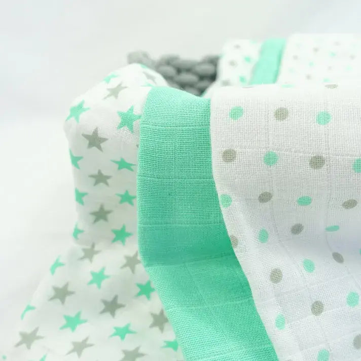 Muslinz 6pk 100% Cotton Muslin Squares Mint/Grey Stars