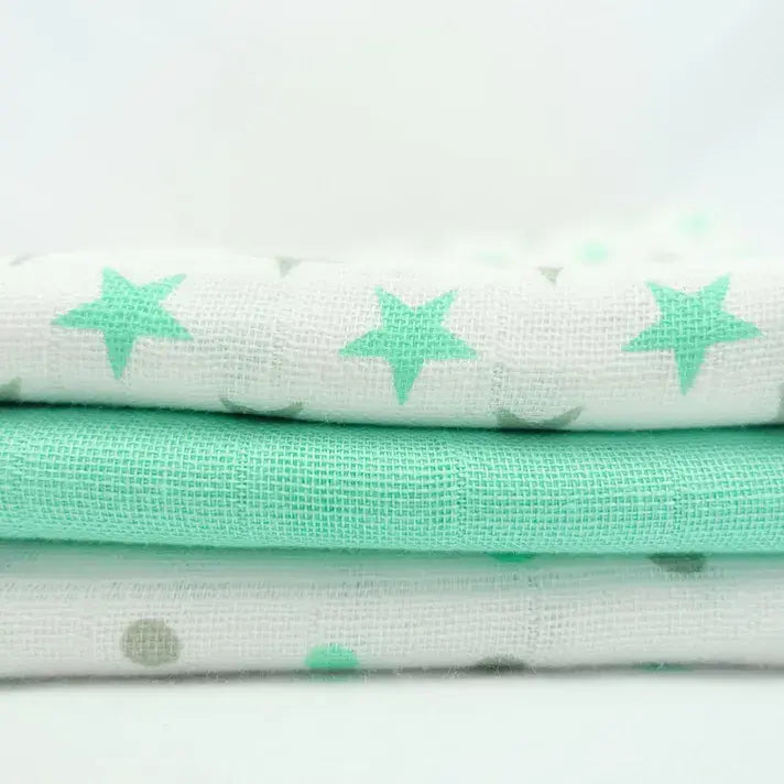 Muslinz 6pk 100% Cotton Muslin Squares Mint/Grey Stars