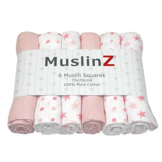 Muslinz 6pk 100% Cotton Muslin Squares Pale Pink
