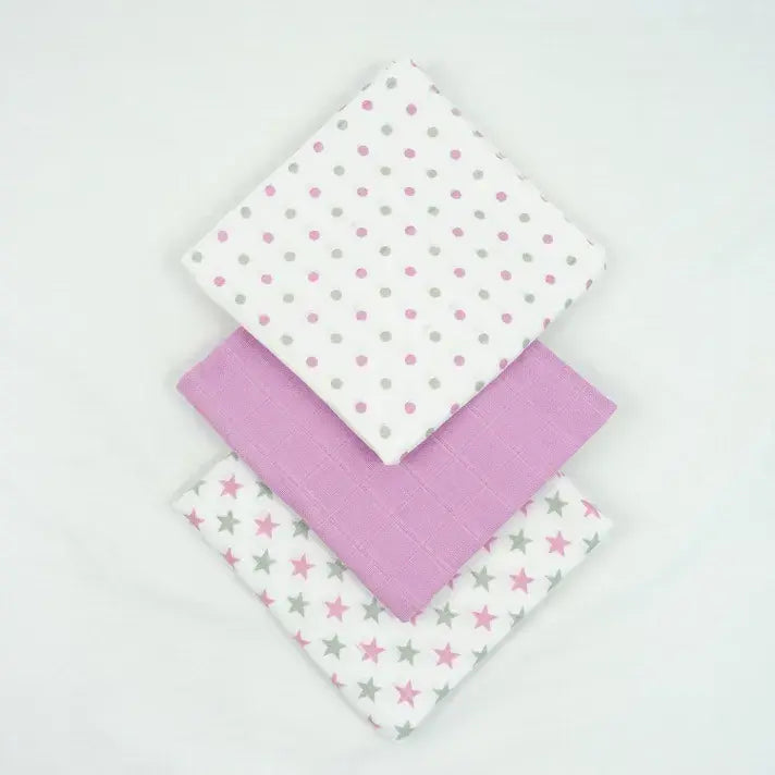 Muslinz 6pk 100% Cotton Muslin Squares Violet/ Grey Stars