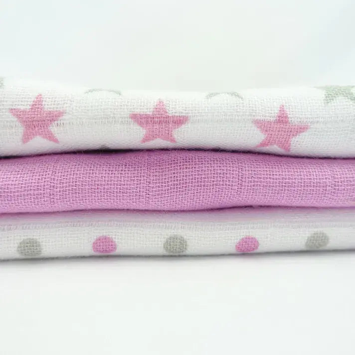 Muslinz 6pk 100% Cotton Muslin Squares Violet/ Grey Stars