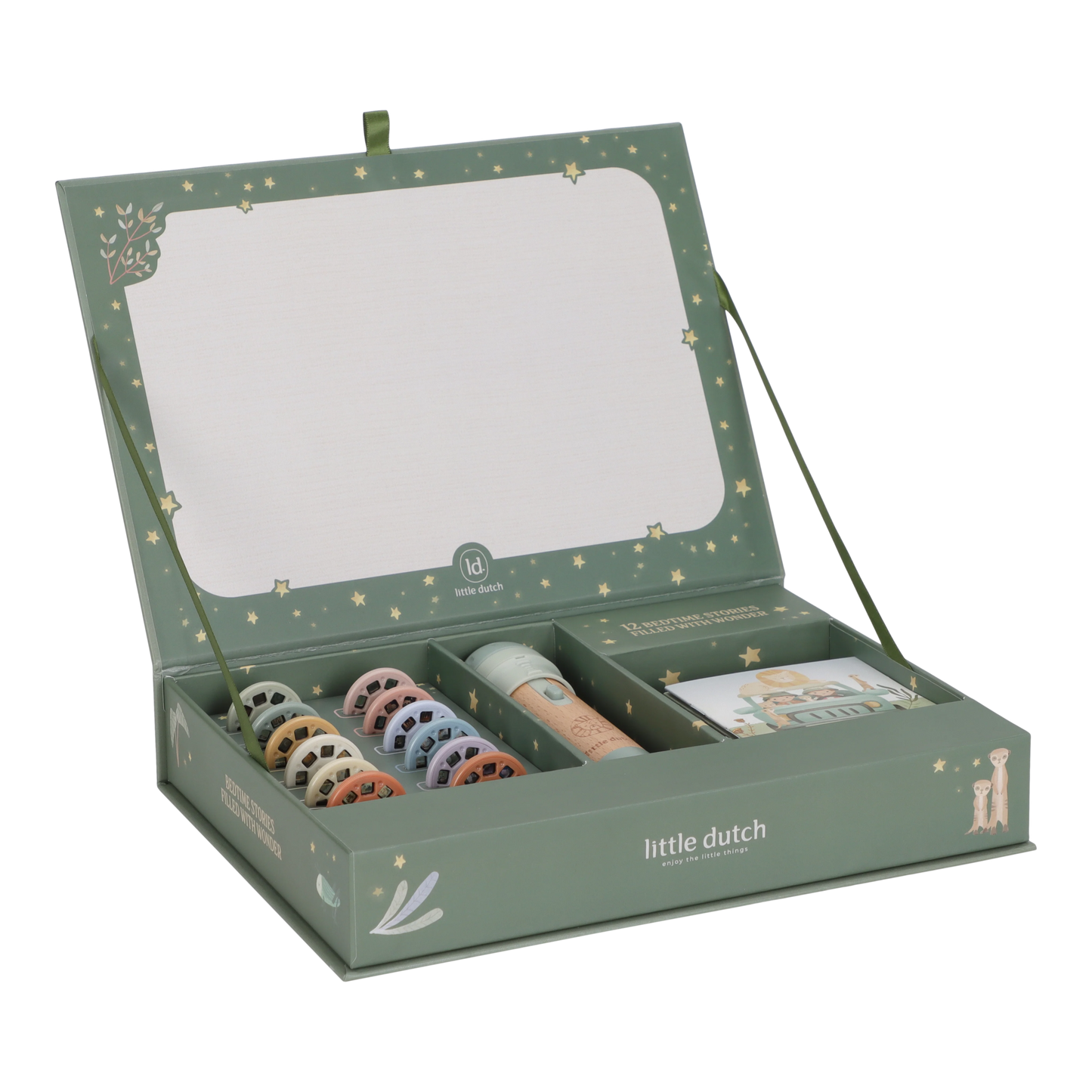 Little Dutch Story Projector Flashlight- Green Safari Friends